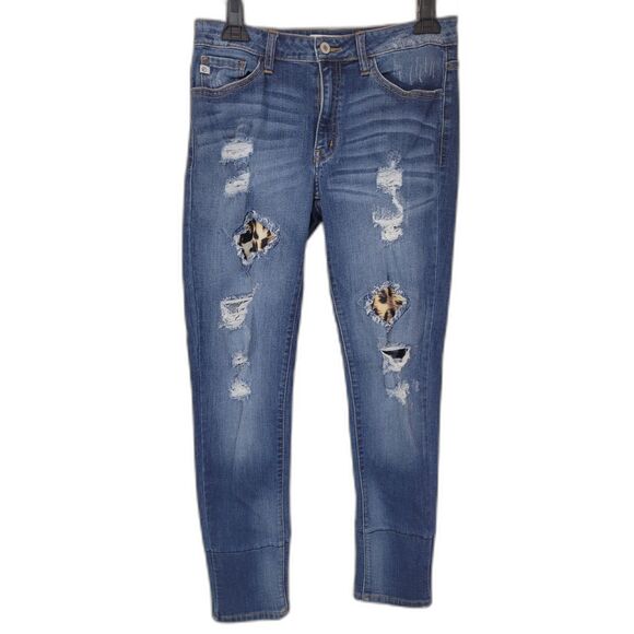 Kancan Leopard Patch Distressed Jeans - Picture 1 of 4